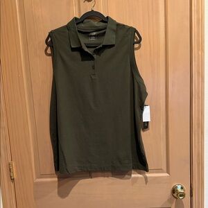 Sleeveless Olive Green Polo Top